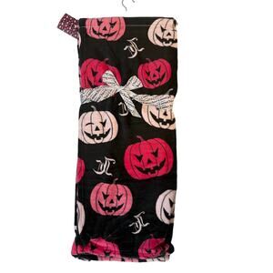 Juicy Couture Halloween Throw Blanket Black Pink Jack O Lantern Pumpkins 60x70